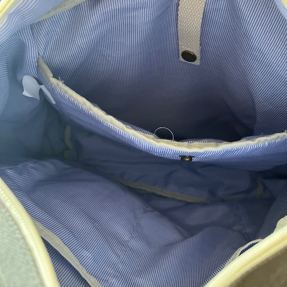 Birdling Canvas Backpack Diaper Bag Grey Cream Webbed Straps Stripe Lining - Picture 5 of 7